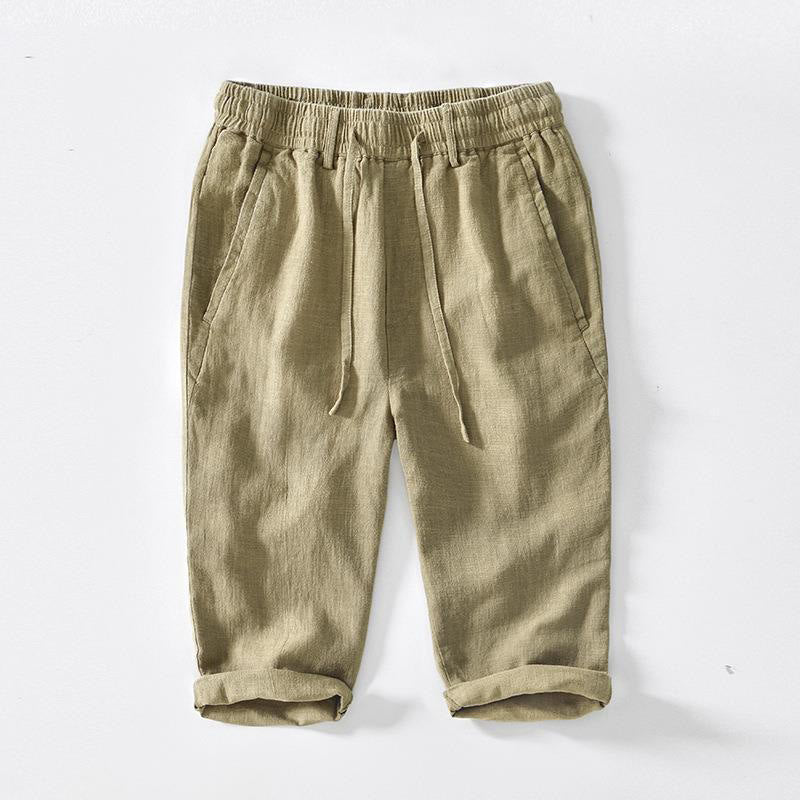 Spodnie męskie bawełniane lniane z kieszeniami i ściągaczem w kształcie Buddha Stones , proste, długość 7-8 - Khaki - US/UK/AU42， EU52 (3XL) - image 15