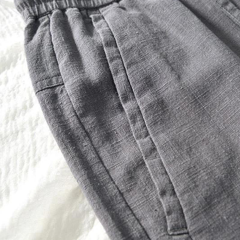 Spodnie męskie bawełniane lniane z kieszeniami i ściągaczem w kształcie Buddha Stones , proste, długość 7-8 - image 12