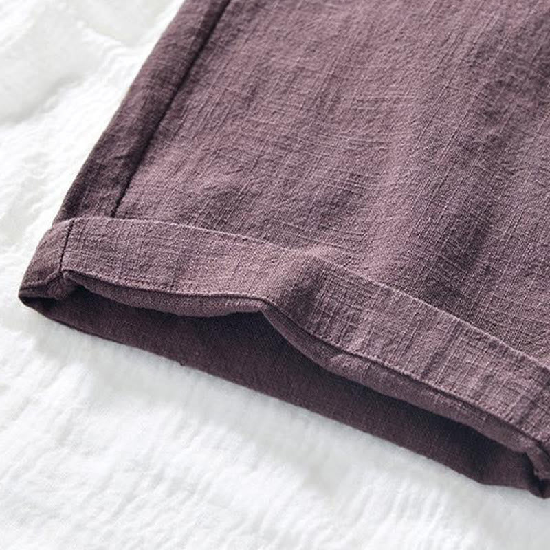 Spodnie męskie bawełniane lniane z kieszeniami i ściągaczem w kształcie Buddha Stones , proste, długość 7-8 - image 9