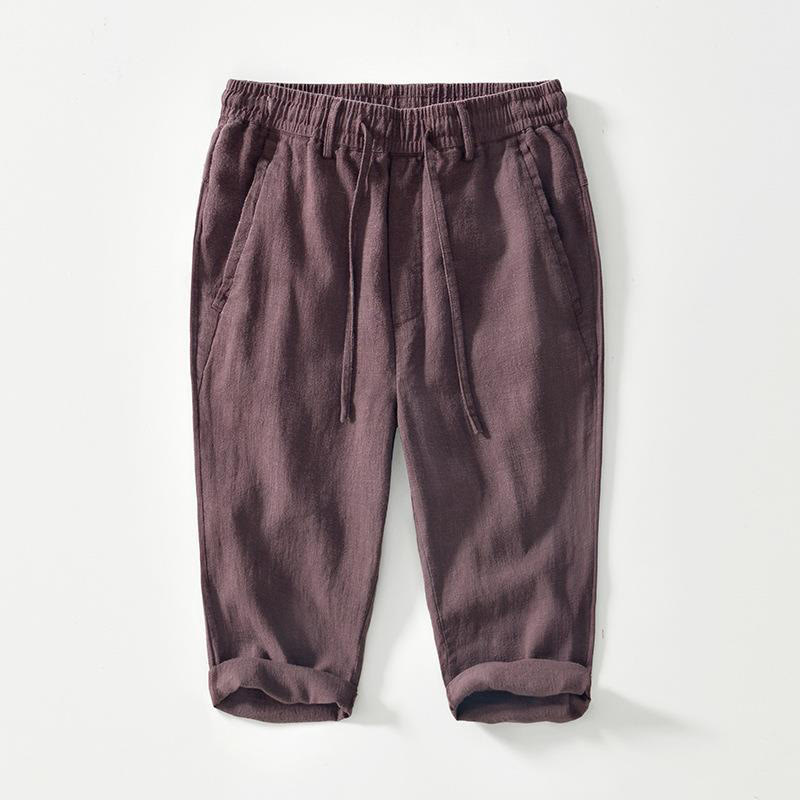 Spodnie męskie bawełniane lniane z kieszeniami i ściągaczem w kształcie Buddha Stones , proste, długość 7-8 - Brązowy - US/UK/AU42， EU52 (3XL) - image 5