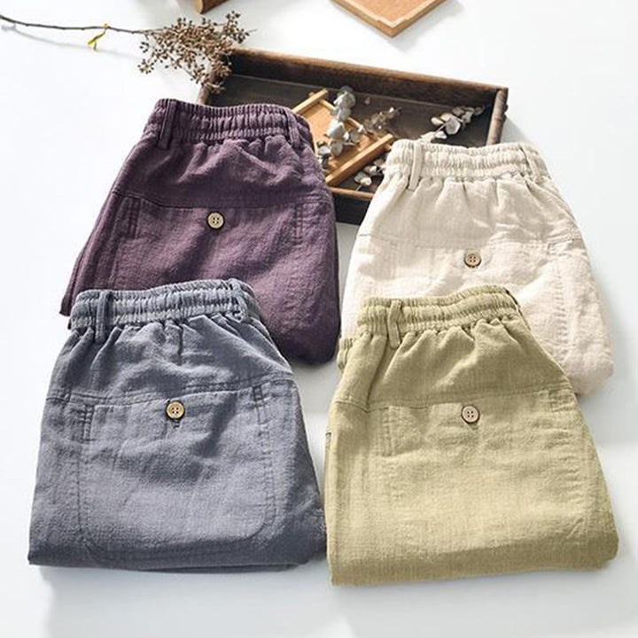 Spodnie męskie bawełniane lniane z kieszeniami i ściągaczem w kształcie Buddha Stones , proste, długość 7-8 - image 20