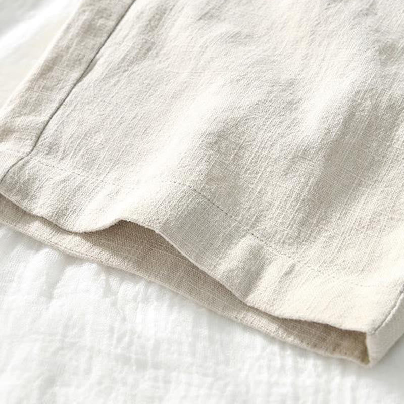 Spodnie męskie bawełniane lniane z kieszeniami i ściągaczem w kształcie Buddha Stones , proste, długość 7-8 - image 4