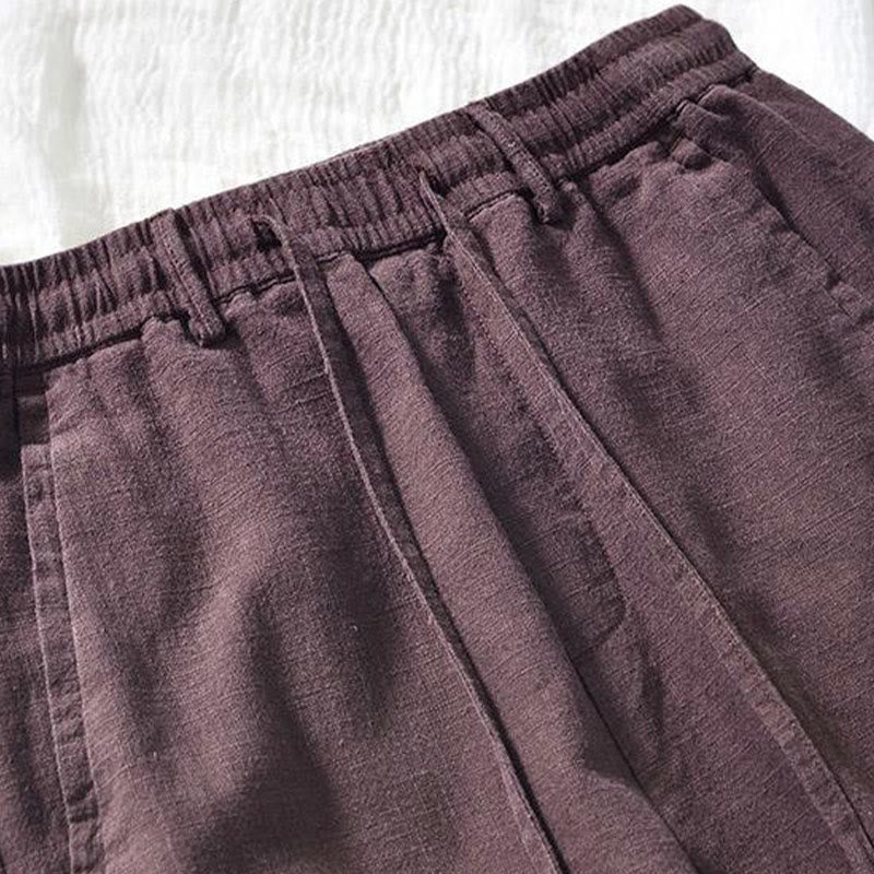 Spodnie męskie bawełniane lniane z kieszeniami i ściągaczem w kształcie Buddha Stones , proste, długość 7-8 - image 6