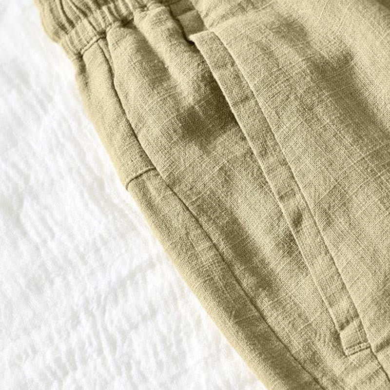 Spodnie męskie bawełniane lniane z kieszeniami i ściągaczem w kształcie Buddha Stones , proste, długość 7-8 - image 17