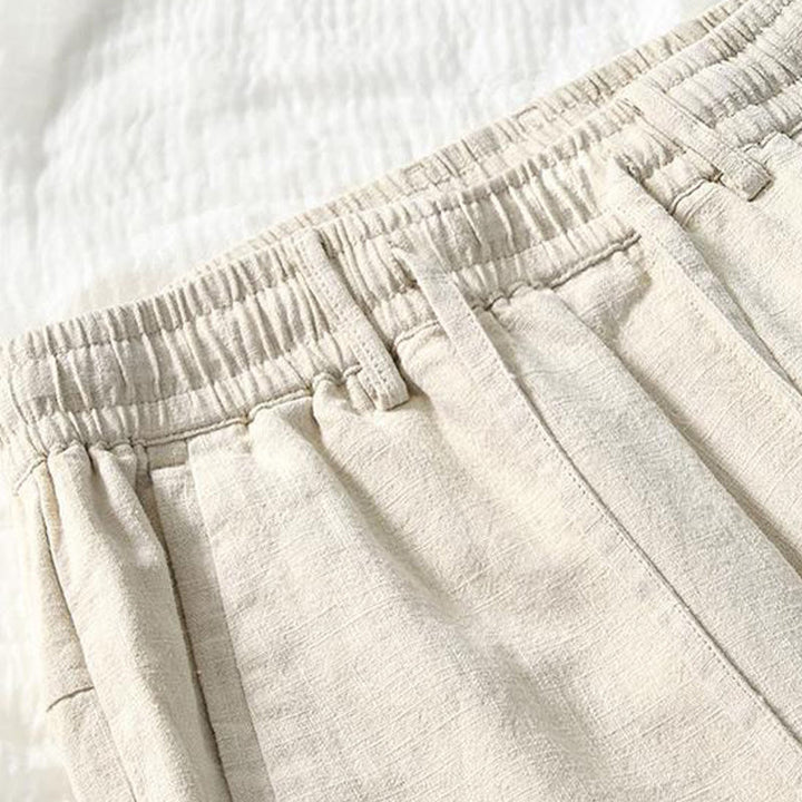 Spodnie męskie bawełniane lniane z kieszeniami i ściągaczem w kształcie Buddha Stones , proste, długość 7-8 - image 1