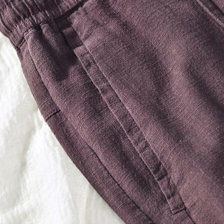 Spodnie męskie bawełniane lniane z kieszeniami i ściągaczem w kształcie Buddha Stones , proste, długość 7-8 - image 7