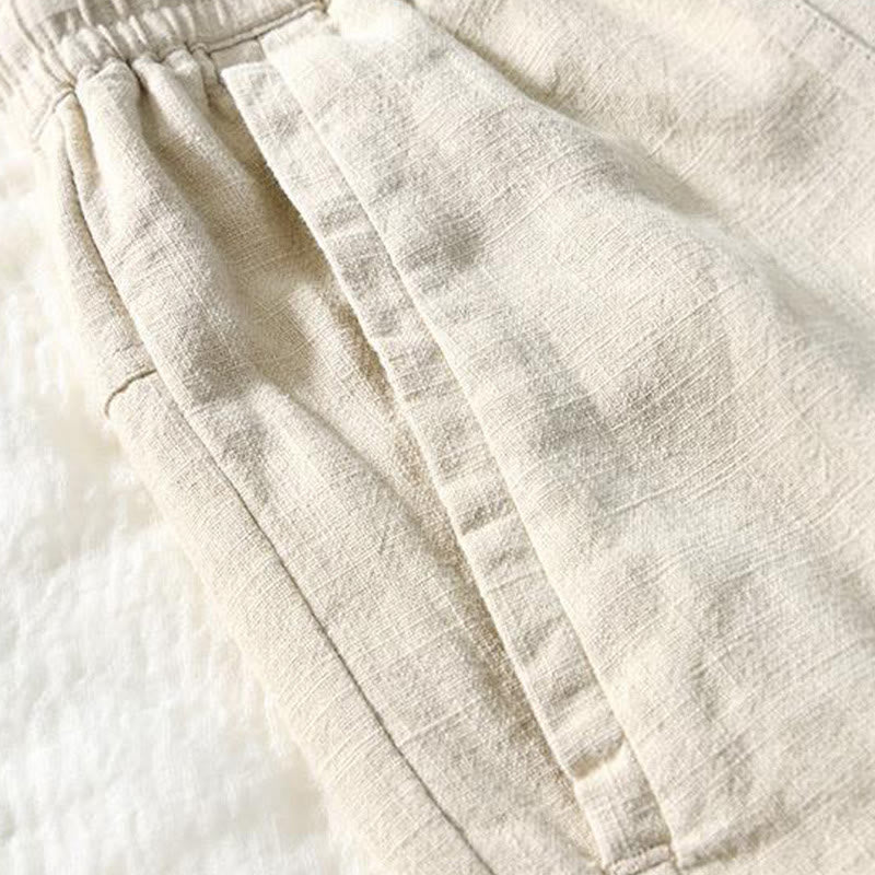 Spodnie męskie bawełniane lniane z kieszeniami i ściągaczem w kształcie Buddha Stones , proste, długość 7-8 - image 2