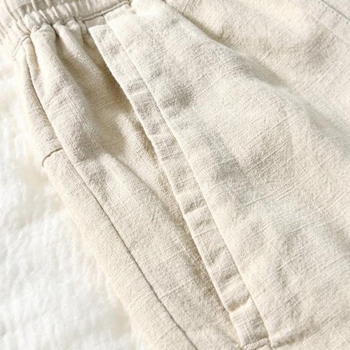 Spodnie męskie bawełniane lniane z kieszeniami i ściągaczem w kształcie Buddha Stones , proste, długość 7-8 - image 2