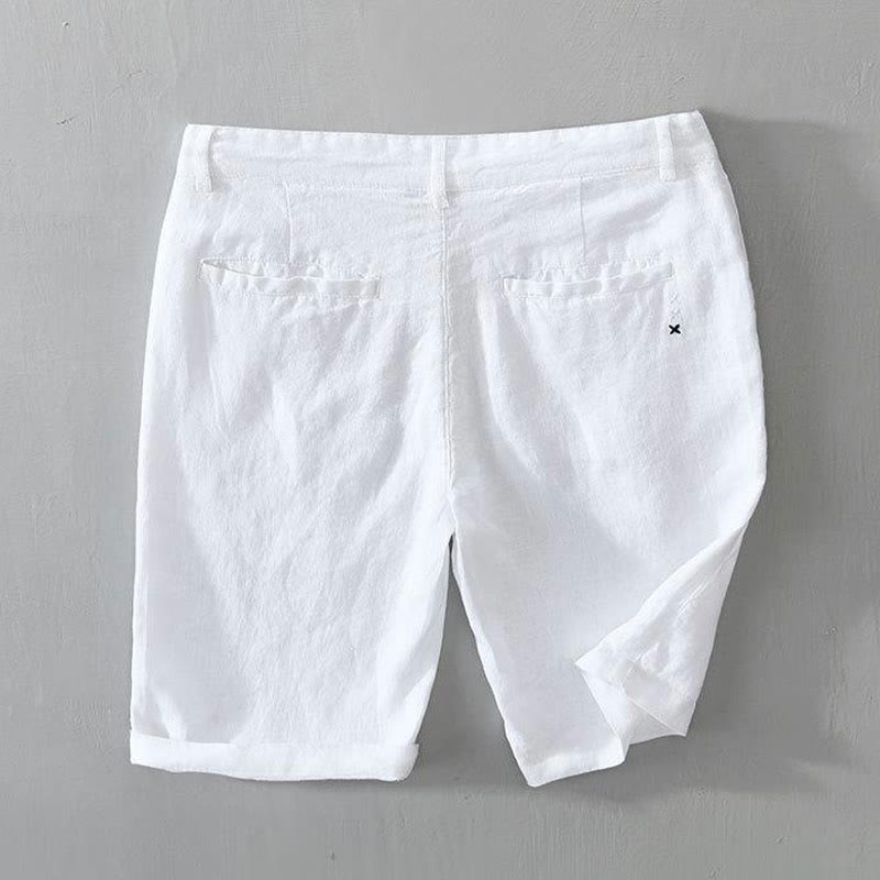 Szorty męskie z kieszeniami i ściągaczem Buddha Stones w jednolitym kolorze z lnu - image 4