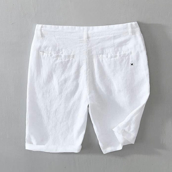 Szorty męskie z kieszeniami i ściągaczem Buddha Stones w jednolitym kolorze z lnu - image 4