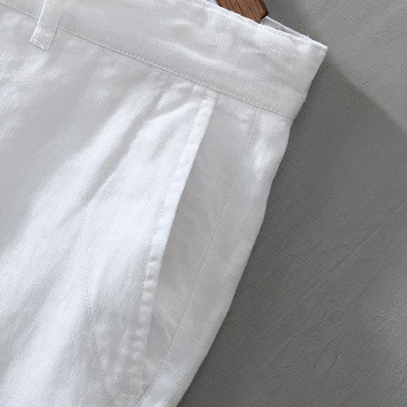 Szorty męskie z kieszeniami i ściągaczem Buddha Stones w jednolitym kolorze z lnu - image 7