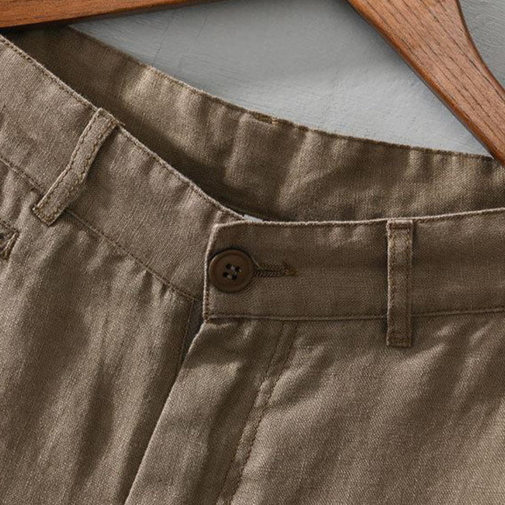 Szorty męskie z kieszeniami i ściągaczem Buddha Stones w jednolitym kolorze z lnu - image 1