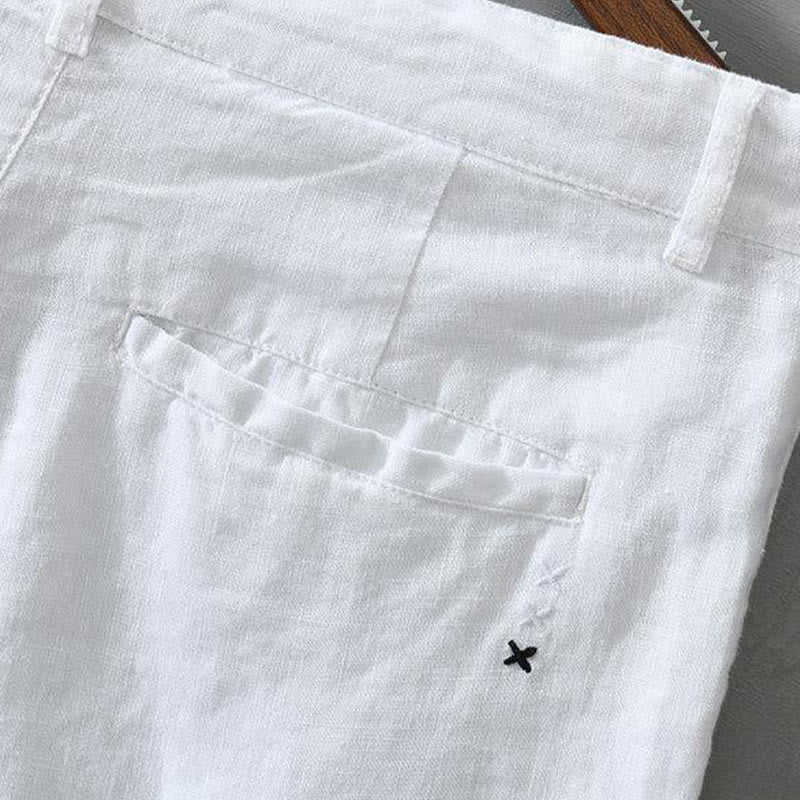 Szorty męskie z kieszeniami i ściągaczem Buddha Stones w jednolitym kolorze z lnu - image 10