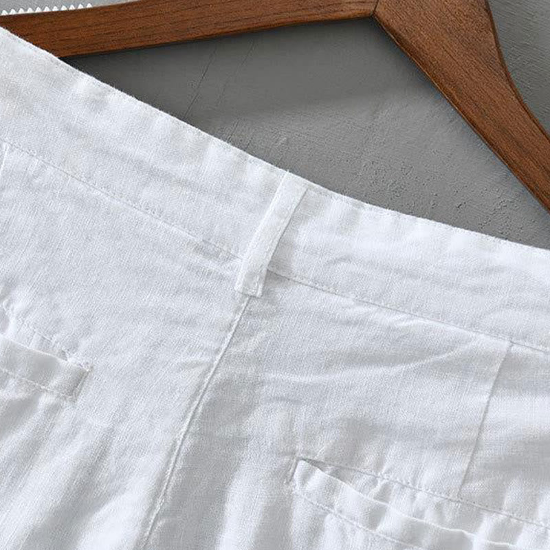 Szorty męskie z kieszeniami i ściągaczem Buddha Stones w jednolitym kolorze z lnu - image 9