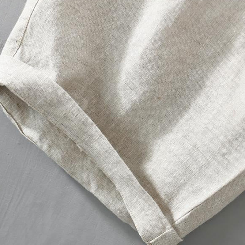 Szorty męskie z kieszeniami i ściągaczem Buddha Stones w jednolitym kolorze z lnu - image 12