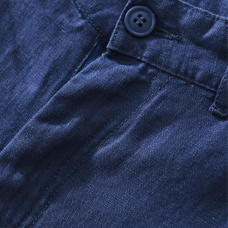 Szorty męskie z kieszeniami i ściągaczem Buddha Stones w jednolitym kolorze z lnu - image 15