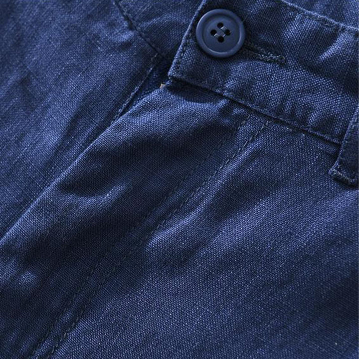 Szorty męskie z kieszeniami i ściągaczem Buddha Stones w jednolitym kolorze z lnu - image 15