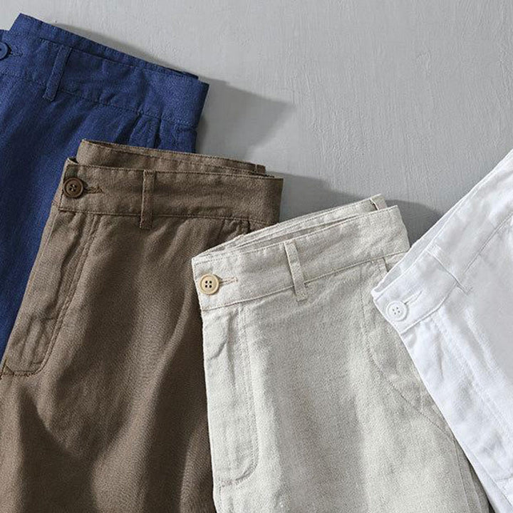 Szorty męskie z kieszeniami i ściągaczem Buddha Stones w jednolitym kolorze z lnu - image 19