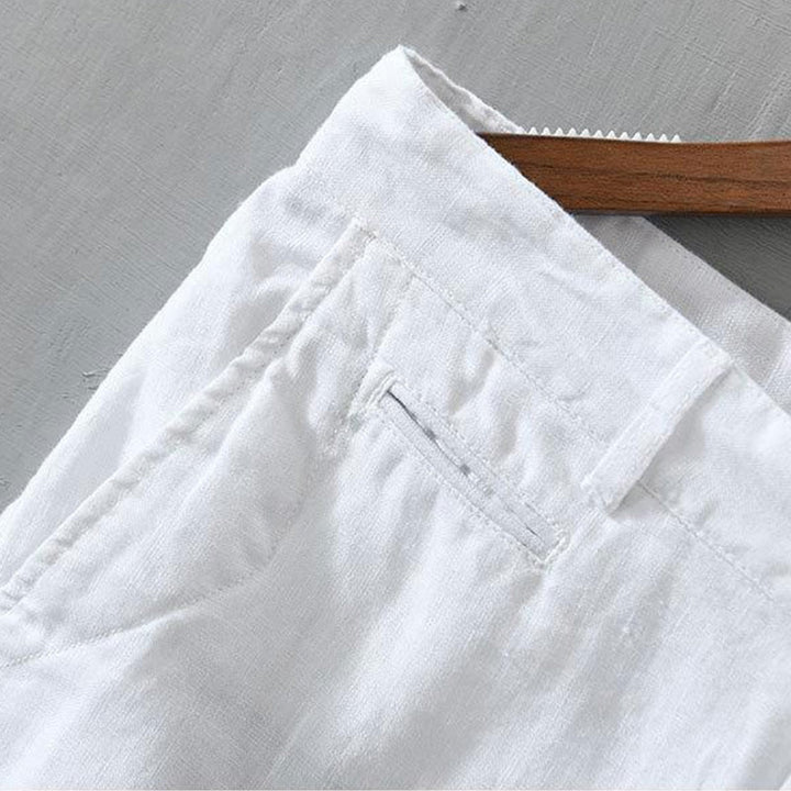 Szorty męskie z kieszeniami i ściągaczem Buddha Stones w jednolitym kolorze z lnu - image 6