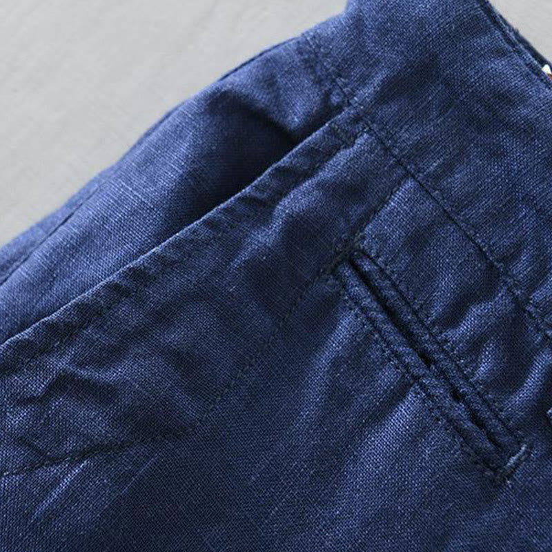 Szorty męskie z kieszeniami i ściągaczem Buddha Stones w jednolitym kolorze z lnu - image 16