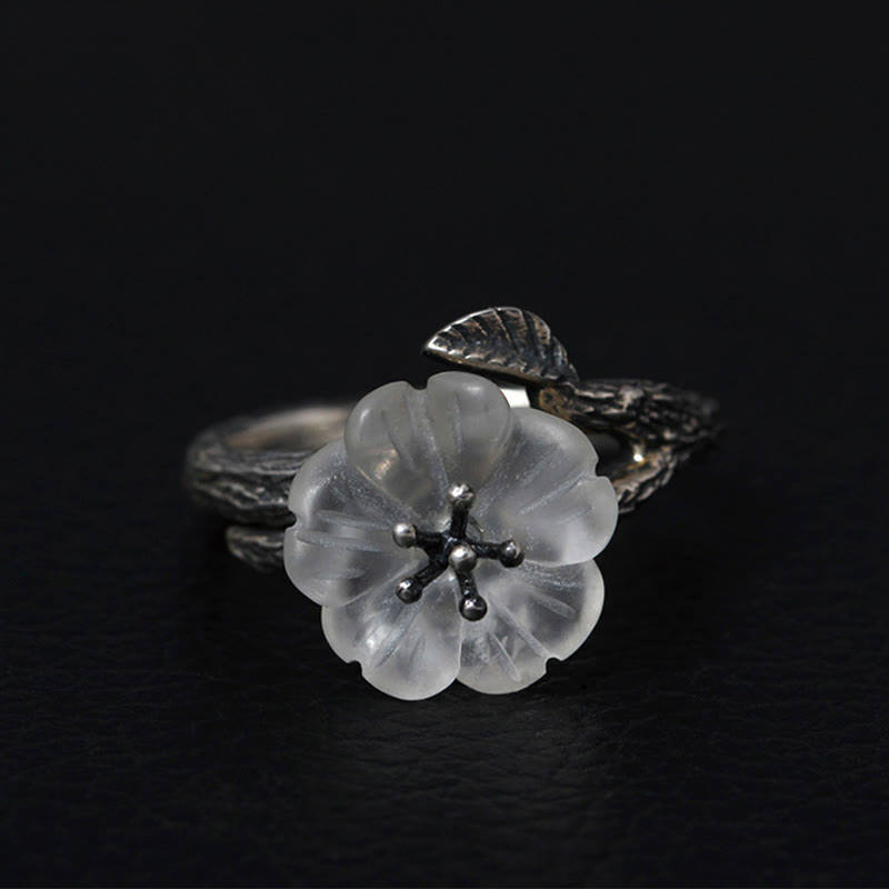 Buddha Stones 925 Srebro Sterling Biały Kryształ Szkielet Kwiat Regulowany Pierścień Uzdrawiający - Styl retro (średnica wewnętrzna 17,5 mm) - image 9