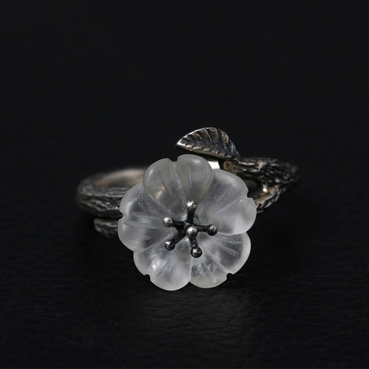 Buddha Stones 925 Srebro Sterling Biały Kryształ Szkielet Kwiat Regulowany Pierścień Uzdrawiający - Styl retro (średnica wewnętrzna 17,5 mm) - image 9