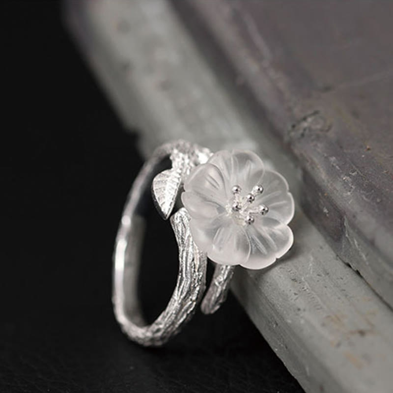 Buddha Stones 925 Srebro Sterling Biały Kryształ Szkielet Kwiat Regulowany Pierścień Uzdrawiający - image 3