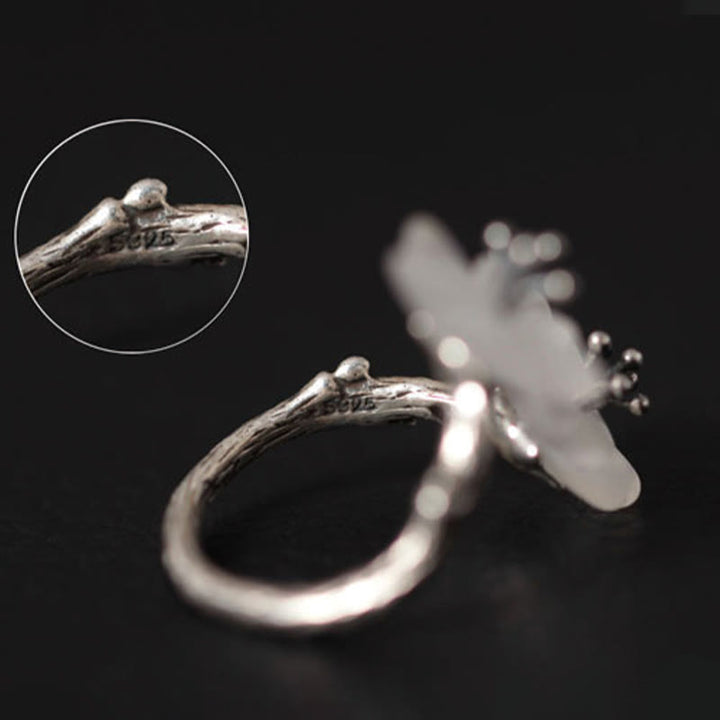 Buddha Stones 925 Srebro Sterling Biały Kryształ Podwójny Kwiat Śliwki Regulowany Pierścień Ochronny - image 10