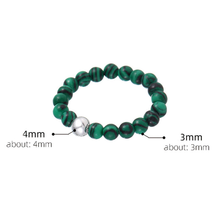Buddha Stones 925 Srebro Kryształowe Koraliki Biały Jade Czarny Onyks Błogosławieństwo Elastyczny Pierścień