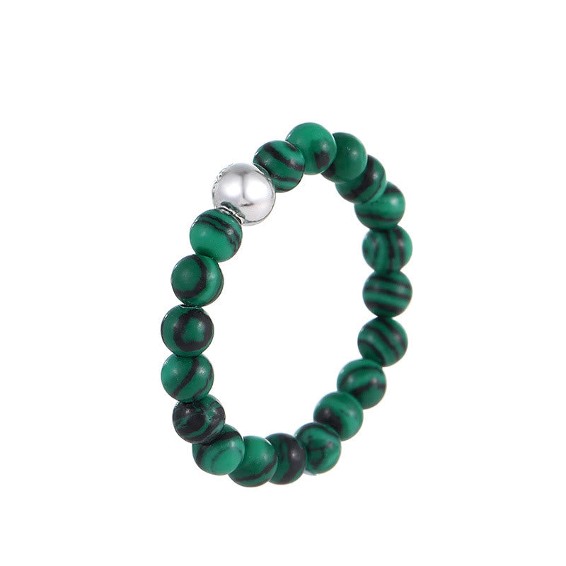 Buddha Stones 925 Srebro Kryształowe Koraliki Biały Jade Czarny Onyks Błogosławieństwo Elastyczny Pierścień