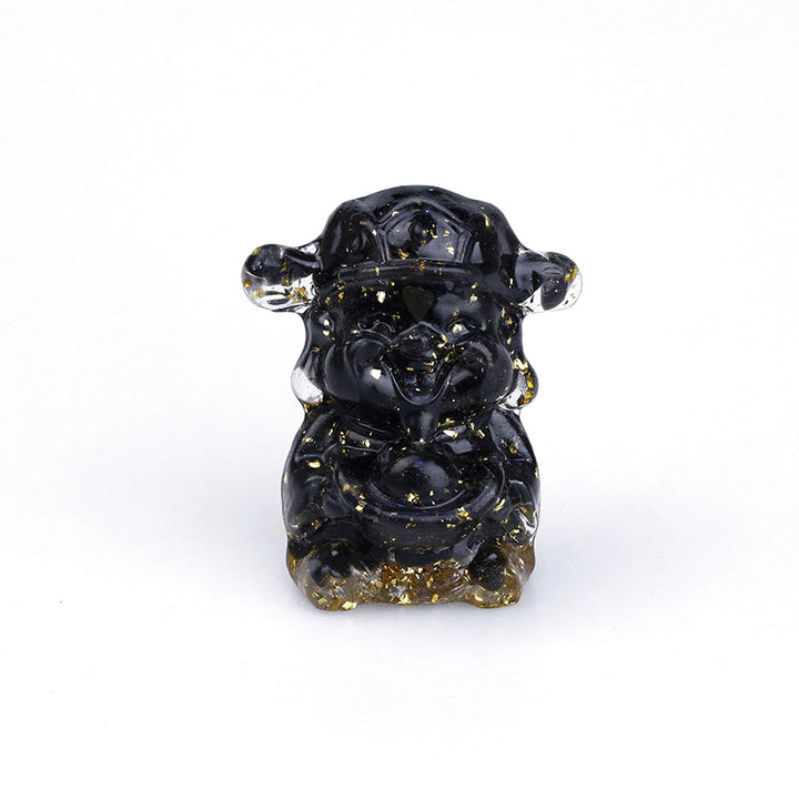 Buddha Stones Bóg Bogactwa Kryształ Ametystu Żywica Energia Fortuna Dekoracja Domu - Czarny obsydian 5,6*4,7*3,5 cm - image 16