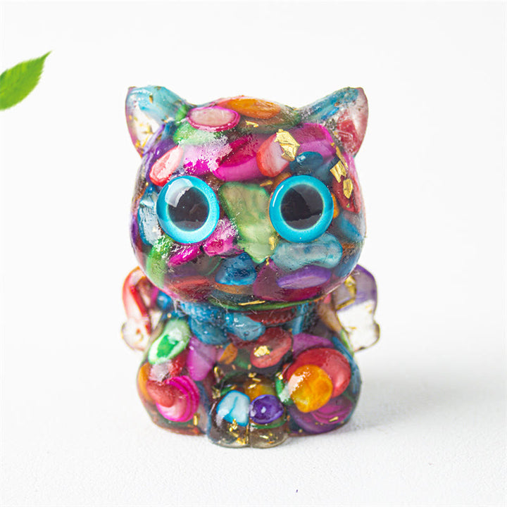 Buddha Stones, słodki kot, lazuryt, lapis lazuli, ametyst, czarny obsydian, kryształ akwamarynu, żywica, pozytywna dekoracja domu - Kolorowe muszle 5,5*4,5*3,5 cm - image 13