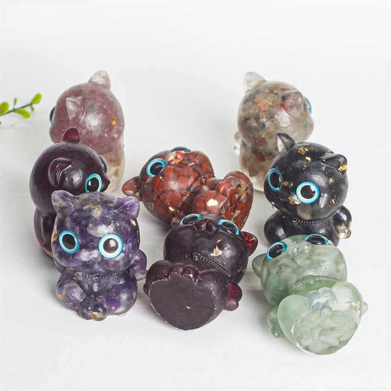 Buddha Stones, słodki kot, lazuryt, lapis lazuli, ametyst, czarny obsydian, kryształ akwamarynu, żywica, pozytywna dekoracja domu - image 17
