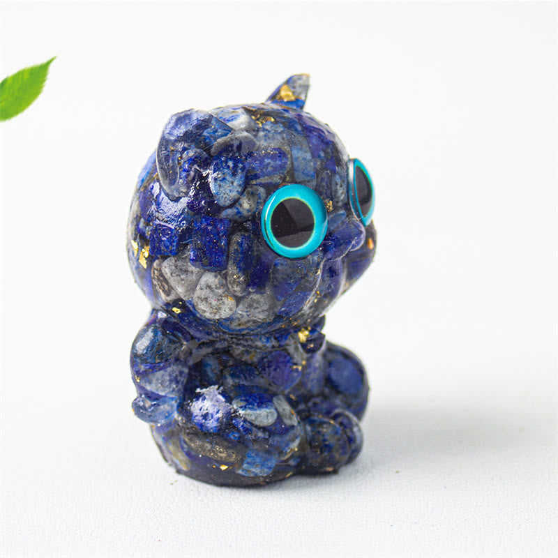 Buddha Stones Uroczy Kot Lazuryt Ametyst Czarny Obsydian Akwamaryn Kryształ Żywica Pozytywna Dekoracja Domu - image 3