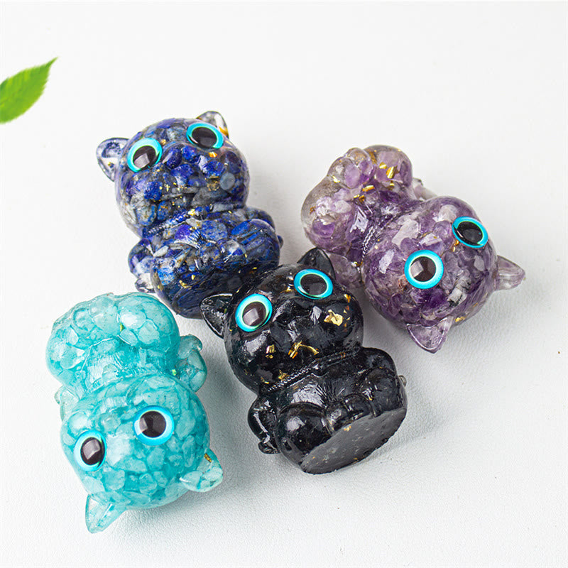 Buddha Stones Uroczy Kot Lazuryt Ametyst Czarny Obsydian Akwamaryn Kryształ Żywica Pozytywna Dekoracja Domu - image 17