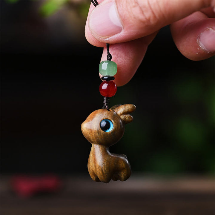 Buddha Stones Małe Liście Czerwone Drzewo Sandałowe Drewno Hebanowe Drzewo Sandałowe Zielone Drzewo Sandałowe Szczęśliwy Mini Kot Jeleń Uspokajający Telefon Wiszący Dekoracja - Zielony jeleń sandałowy - image 27