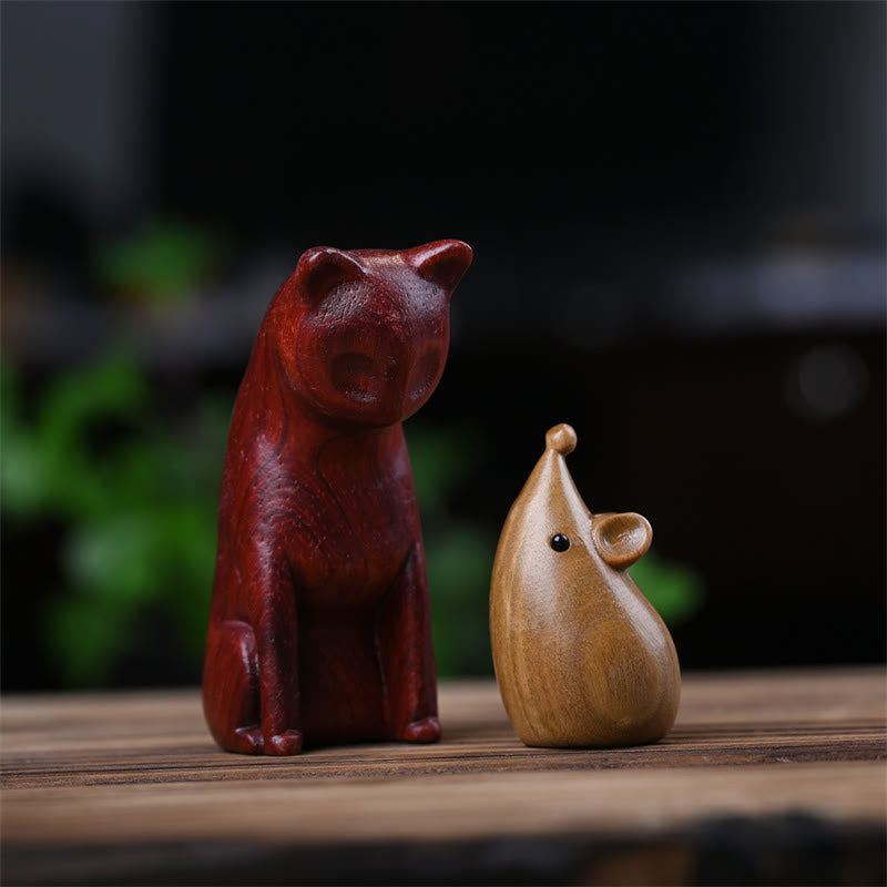 Buddha Stones Mały Kot Mysz Zielony Sandałowiec Afrykański Czerwony Palisander Pokój Dekoracja Domu - Kot z afrykańskiego czerwonego drzewa różanego + mysz z zielonego drzewa sandałowego 9*4*4 cm - image 22