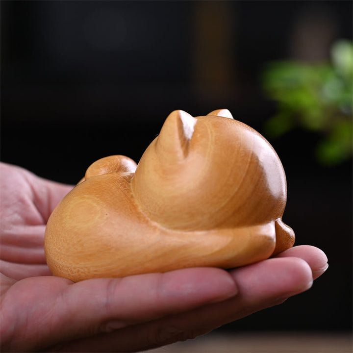 Buddha Stones Małe Słodkie Pewne Siedzące Koty Sandałowe Uzdrawiające Dekoracje Domu - Śpiący kot 9cm - image 12