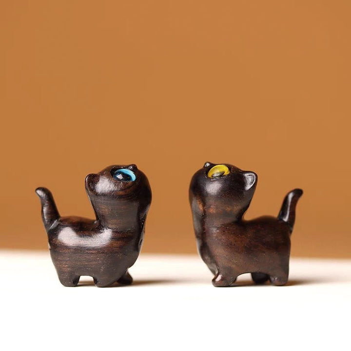Buddha Stones Zielone drzewo sandałowe Drewno hebanowe Drzewo sandałowe Małe liście Czerwone drzewo sandałowe Miniaturowa dekoracja pokoju Lucky Cat - 2 szt. koty z drewna hebanowego - image 32