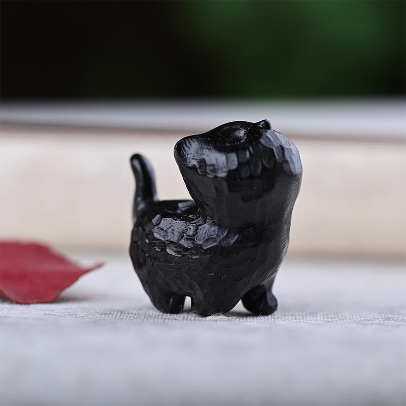 Buddha Stones Zielone drzewo sandałowe Drewno hebanowe Drzewo sandałowe Małe liście Czerwone drzewo sandałowe Miniaturowa dekoracja pokoju Lucky Cat - Kot z drewna hebanowego - image 21