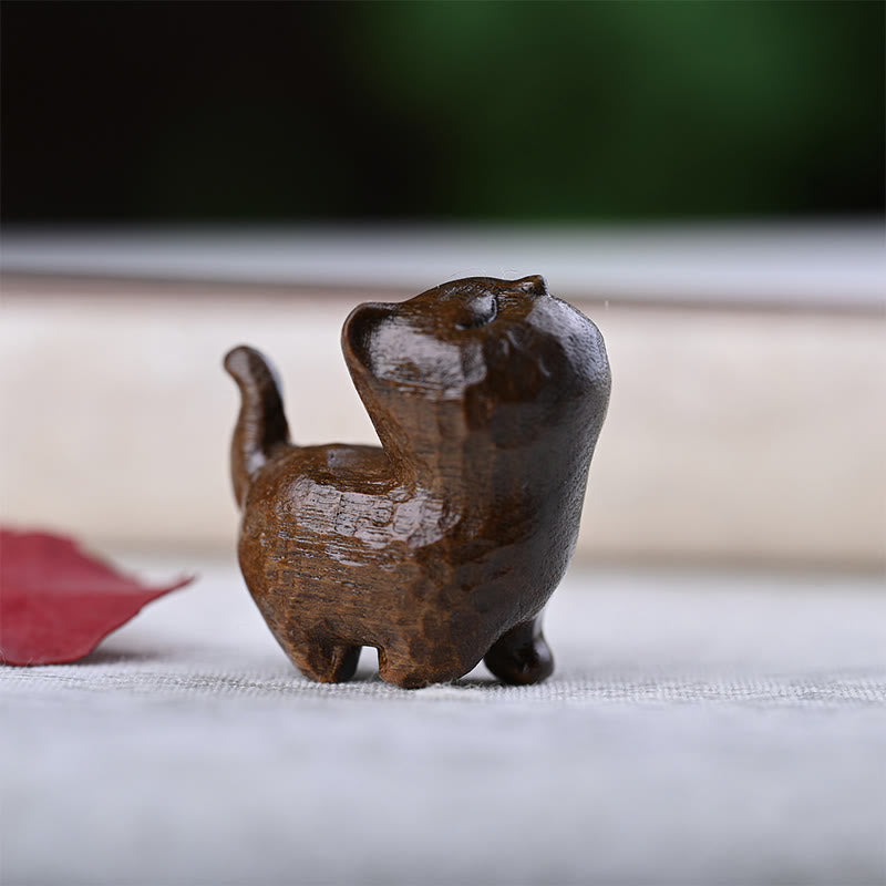 Buddha Stones Zielone drzewo sandałowe Drewno hebanowe Drzewo sandałowe Małe liście Czerwone drzewo sandałowe Miniaturowa dekoracja pokoju Lucky Cat - Zielony kot sandałowy - image 21