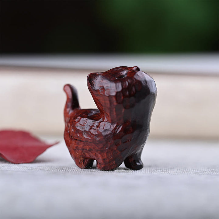 Buddha Stones Zielone drzewo sandałowe Drewno hebanowe Drzewo sandałowe Małe liście Czerwone drzewo sandałowe Miniaturowa dekoracja pokoju Lucky Cat - Kot z małym liściem czerwonego drzewa sandałowego - image 22