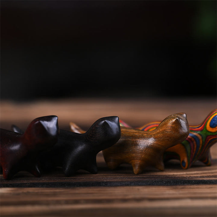 Buddha Stones Zielone drzewo sandałowe Małe liście Czerwone drzewo sandałowe Drewno hebanowe Drewno tęczowe Szczęśliwy mini kot chodzący pozytywna dekoracja - image 20