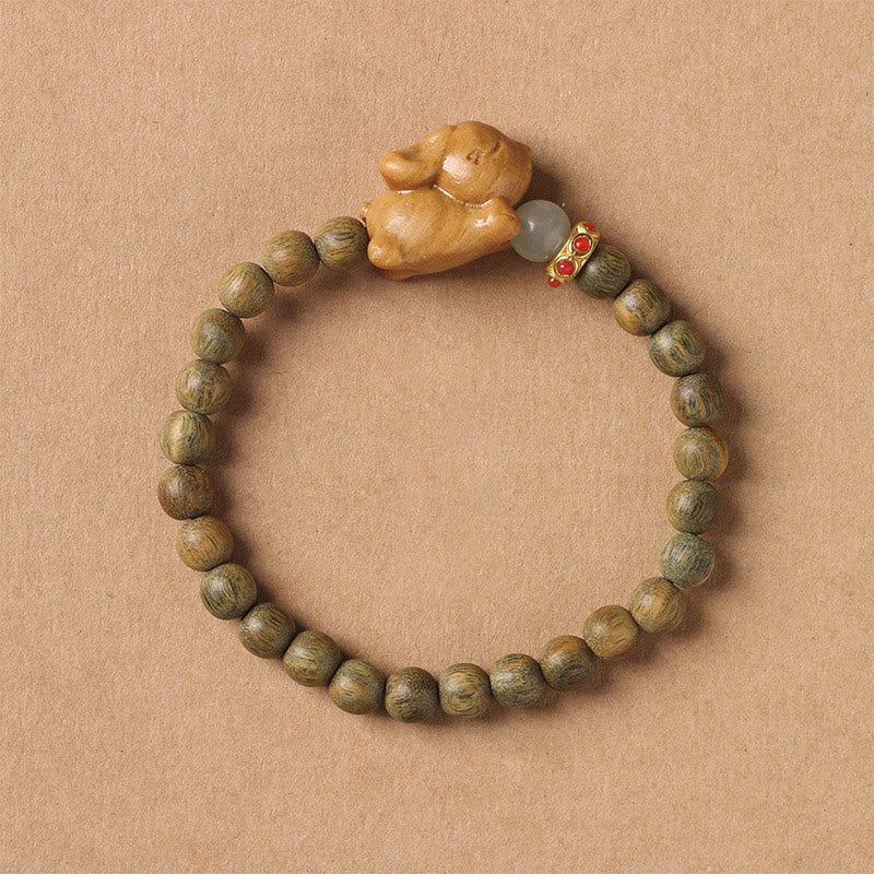 Buddha Stones Zielone Drzewo Sandałowe Złote Drzewo Sandałowe Słodki Królik Pozytywna Bransoletka