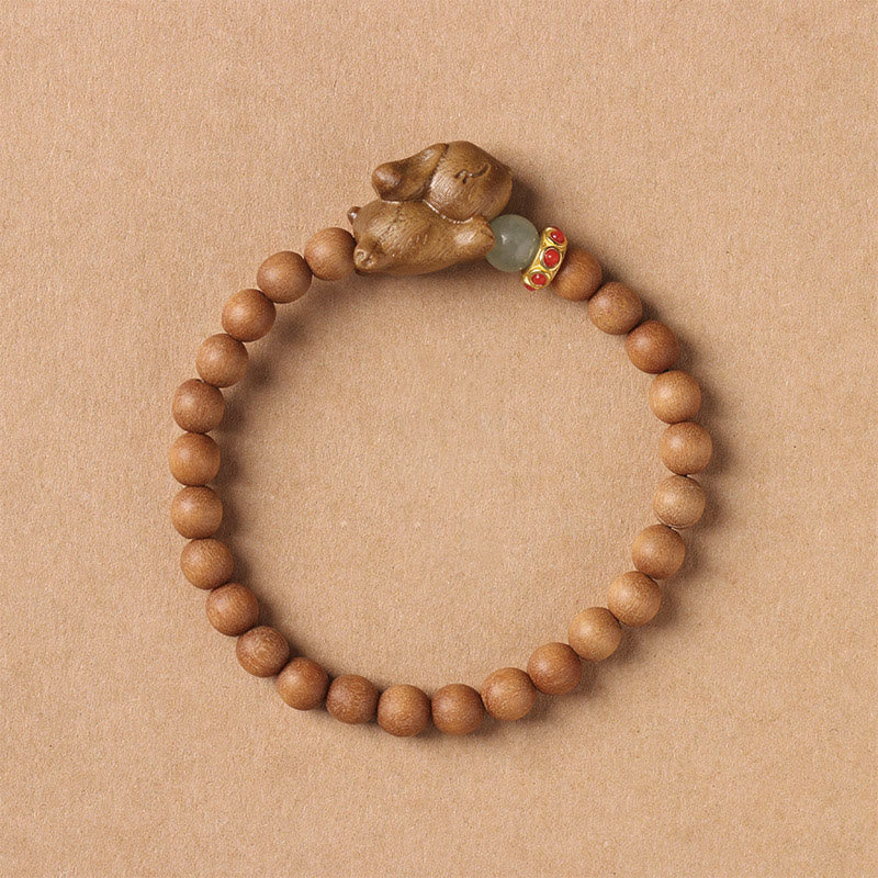 Buddha Stones Zielone Drzewo Sandałowe Złote Drzewo Sandałowe Słodki Królik Pozytywna Bransoletka