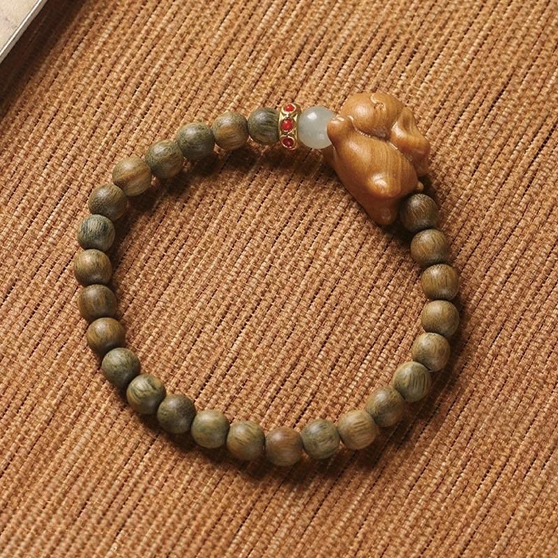 Buddha Stones Zielone Drzewo Sandałowe Złote Drzewo Sandałowe Słodki Królik Pozytywna Bransoletka