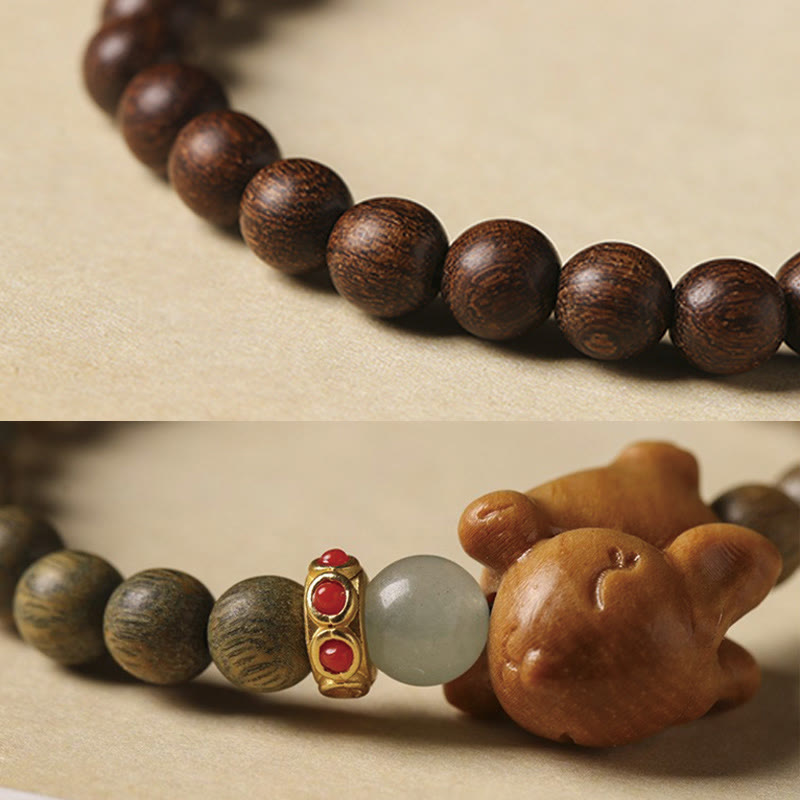Buddha Stones Zielone Drzewo Sandałowe Złote Drzewo Sandałowe Słodki Królik Pozytywna Bransoletka