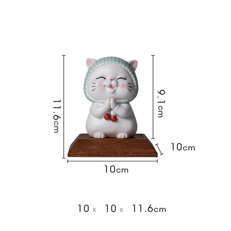 Buddha Stones Szczęśliwy Uroczy Kot W Szaliku Ceramiczna Figurka Dekoracja - image 18