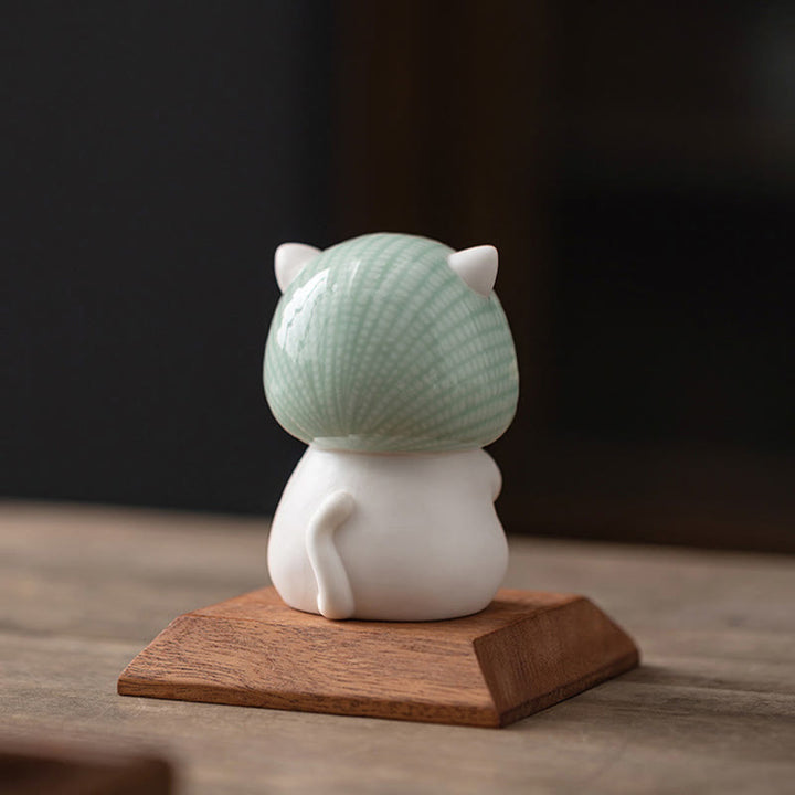 Buddha Stones Szczęśliwy Uroczy Kot W Szaliku Ceramiczna Figurka Dekoracja - image 14