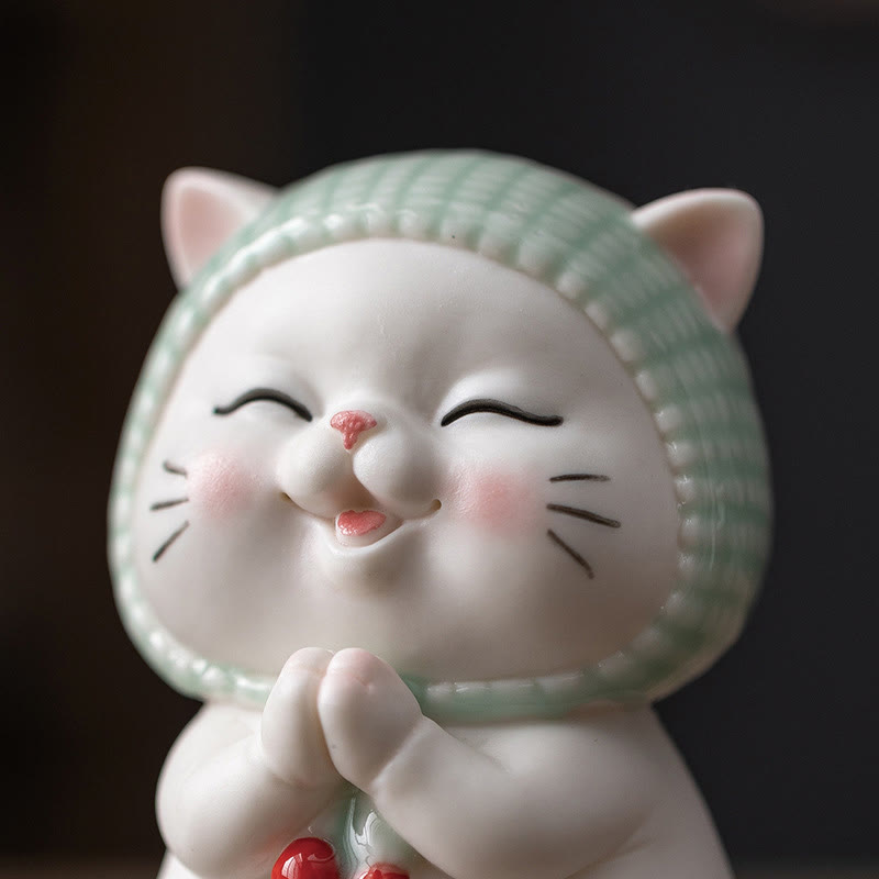 Buddha Stones Szczęśliwy Uroczy Kot W Szaliku Ceramiczna Figurka Dekoracja - image 11